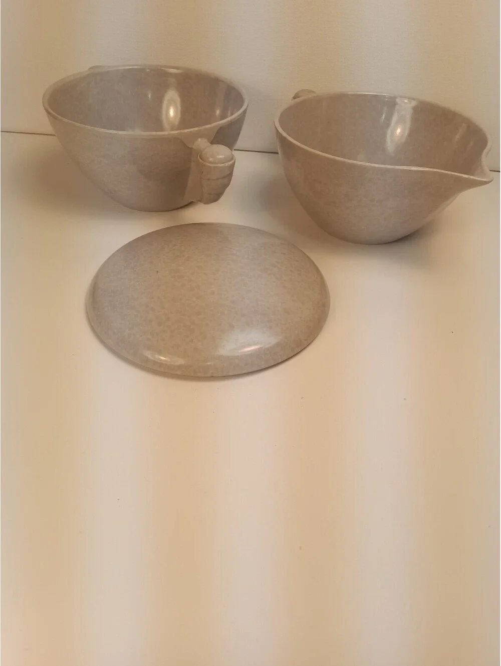 MCM Color Flyte Melamine Gray Creamer and Covered Sugar Bowl Set Branchell 1950s